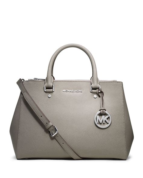 michael kors sutton medium pearl grey|Michael Kors Sutton Pearl Gray Saffiano Leather Satchel Purse.